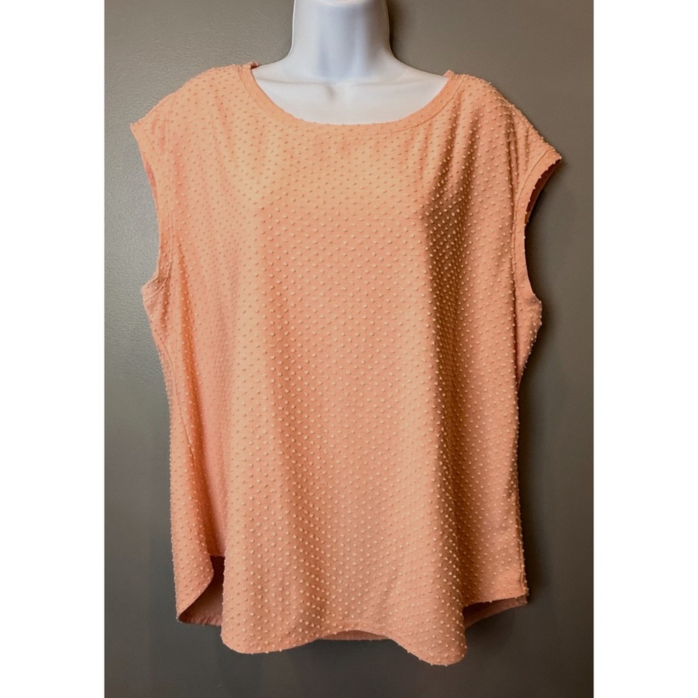 Elle‎ Women's XXL Peach Swiss Dot Textured Short Sleeve Blouse Top